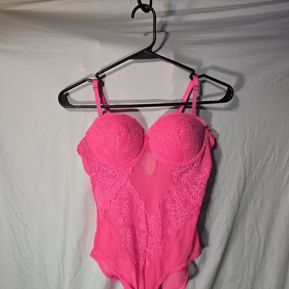 Neon Pink Lace-Detail Bodysuit